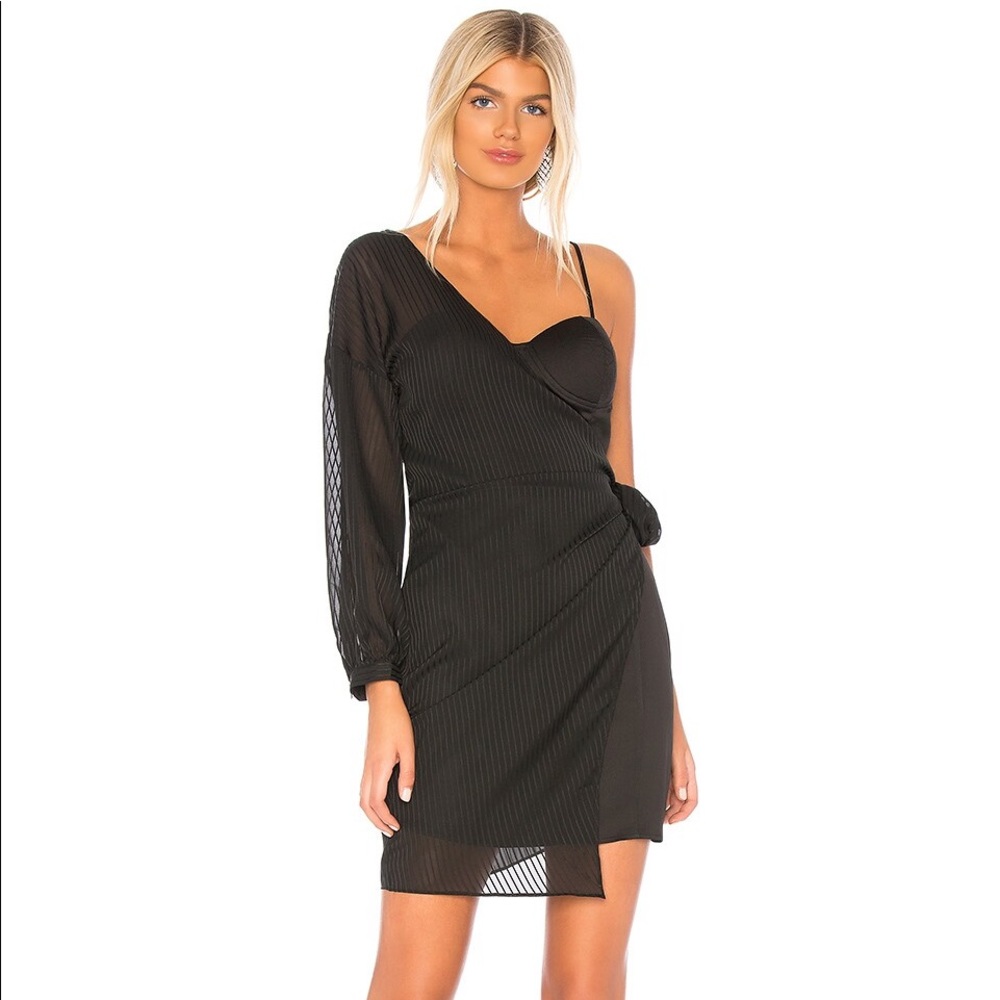 J.O.A. RevolveWomens Tie Side One Shoulder mini Dress Black Stripe Medium